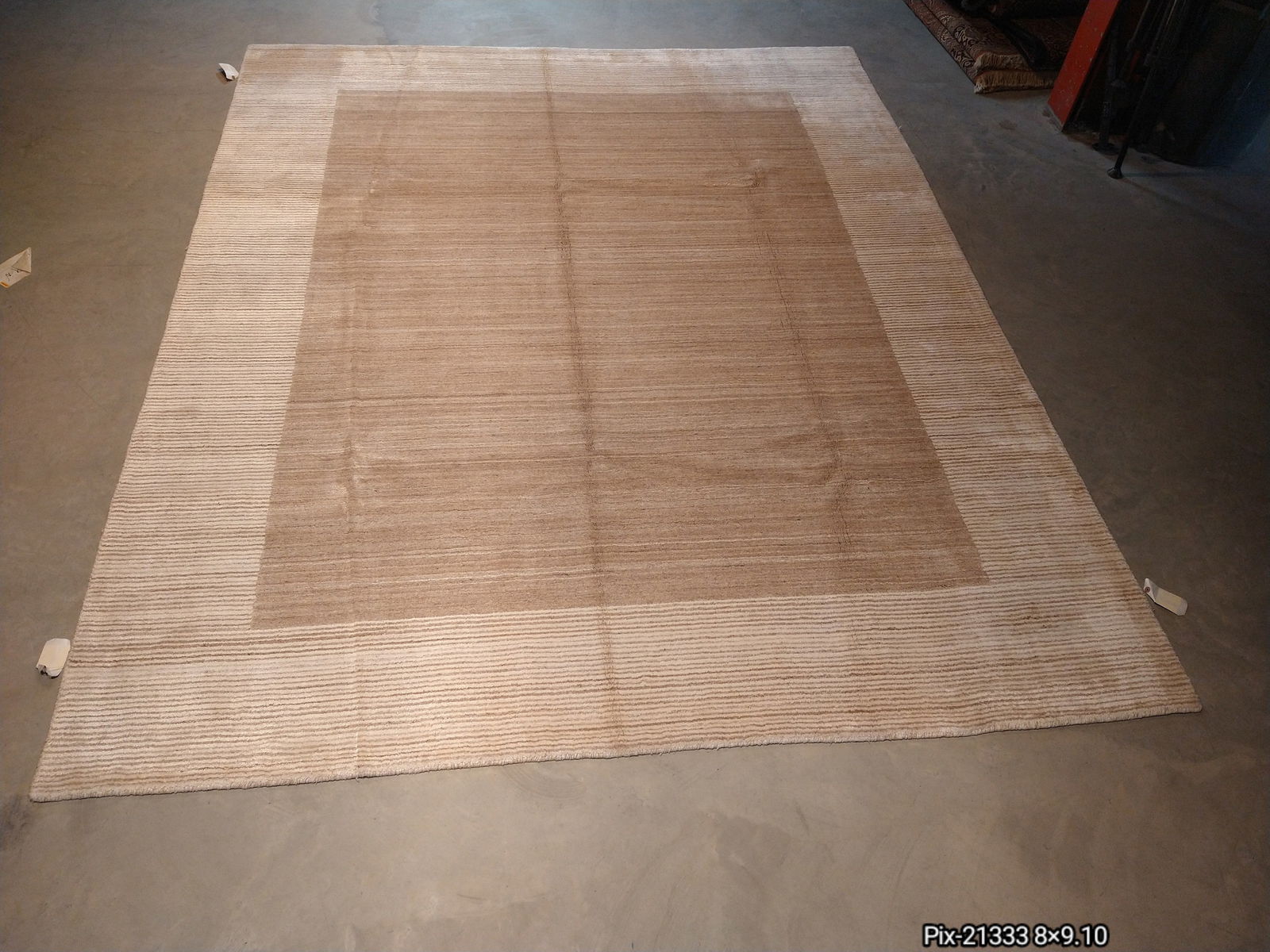 8x10 Handmade Fine Wool Area Rug Natural Beige Brown Modern Design: 8x10 Handmade Fine Wool Area Rug Natural Beige Brown Modern Design This exquisite 8 x 10 area rug showcases a contemporary design in natural beige and brown colors. Hand-knotted with a wool pile of 3/