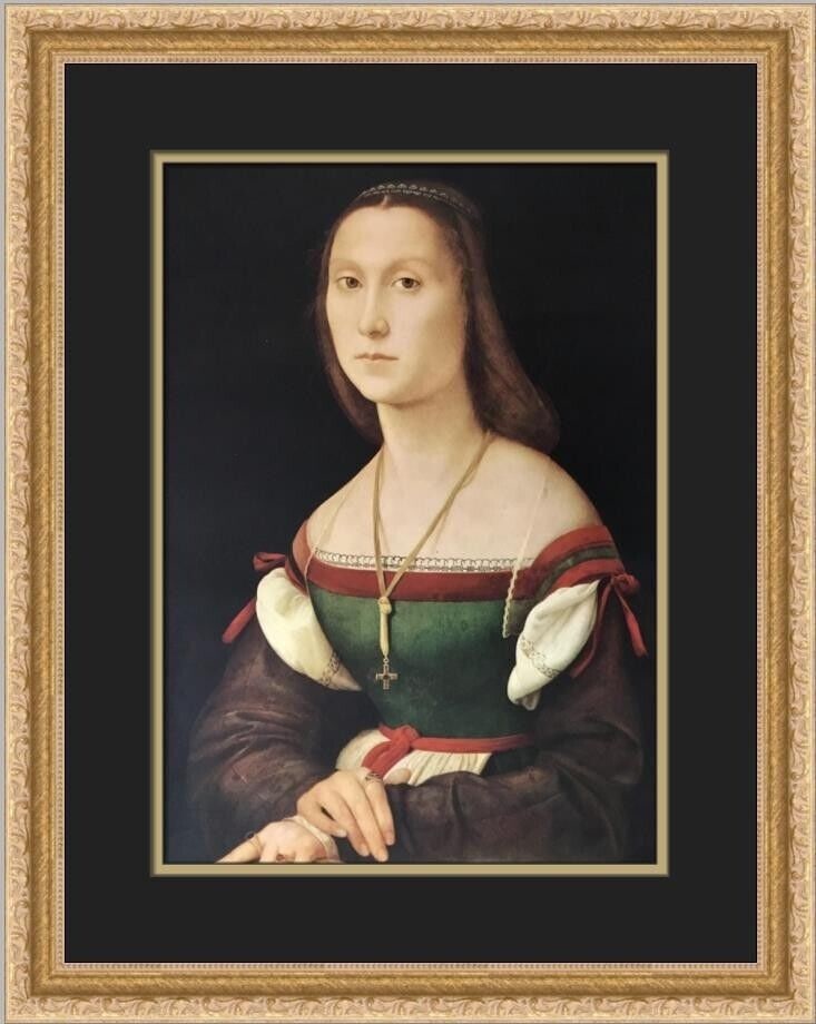 Raphael Portrait of a Woman Called La Muta Custom Framed Print 16x20 inches: Raphael Portrait of a Woman Called La Muta Custom Framed Print 16x20 inches This custom framed print features the artwork 'Portrait of a Woman Called La Muta' by Raphael, produced in 1969. The print i