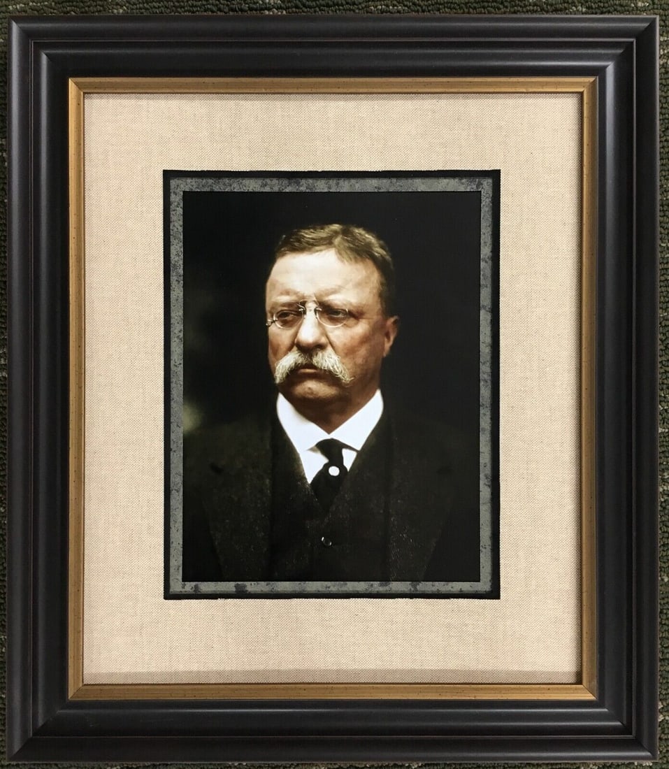 Theodore Roosevelt Photograph Custom Framed 1901-1909: Theodore Roosevelt Photograph Custom Framed 1901-1909 This museum-quality custom framed photograph features President Theodore Roosevelt, who served from 1901 to 1909. It highlights the political them