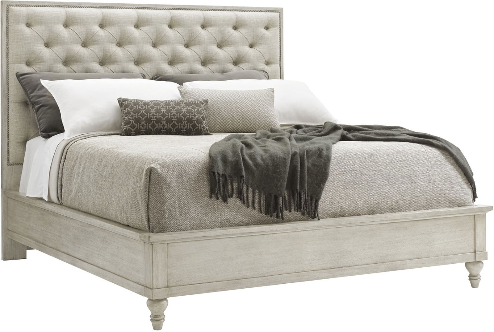 Oyster Bay Sag Harbor King Tufted Upholstered Platform Bed: Oyster Bay Sag Harbor King Tufted Upholstered Platform Bed A beautifully tailored button tufted headboard is framed with decorative creating an updated look to traditional design. Part of Oyster Bay C