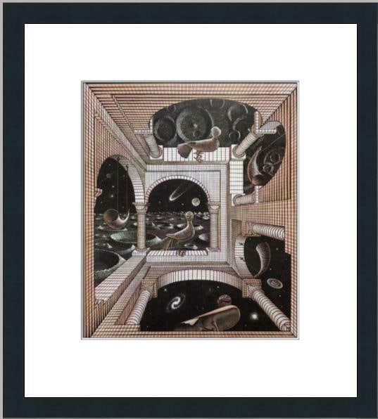 M.C. Escher Other World 2002 Framed Lithograph Print: M.C. Escher Other World 2002 Framed Lithograph Print This custom framed print titled 'Other World' by M.C. Escher features a stunning surrealist fantasy theme. Produced in the United States in 2002, t