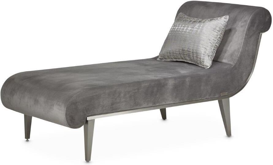 Roxbury Park Velvet Chaise In Gray Pearl/Stainless Steel: Roxbury Park Velvet Chaise In Gray Pearl/Stainless Steel Clean, classy and comfortable. The Roxbury Park Chaise is the picture of sophisticated relaxation, with soft gray velvet and a stainless steel