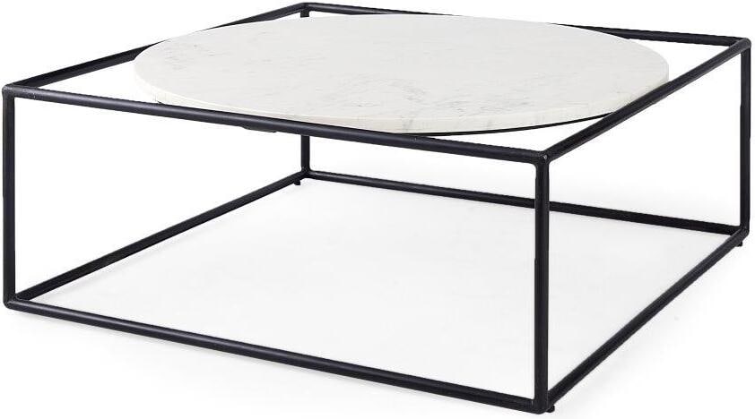 Austen Round White Marble Top With Black Metal Frame Coffee Table: Austen Round White Marble Top With Black Metal Frame Coffee Table A simple blend of geometric forms, clean lines and sleek materials, this modern coffee table features a perfectly round marble top sus