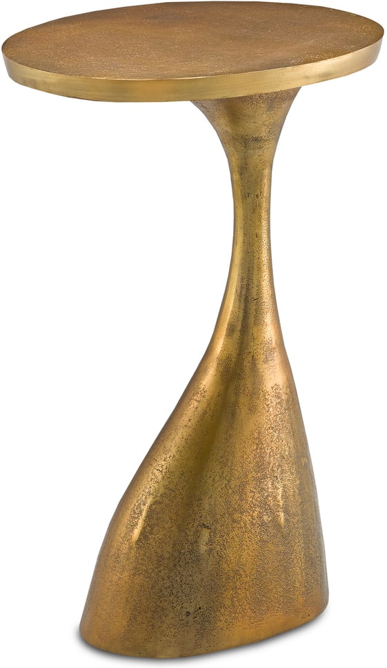 Ishaan Brass Accent Table: Ishaan Brass Accent Table The Ishaan Brass Accent Table Lifts An Oblong Tray Top On Its Organically Shaped Pedestal. The Gold Accent Table Is Made Of Cast Aluminum In An Antique Brass Finish. It Has A