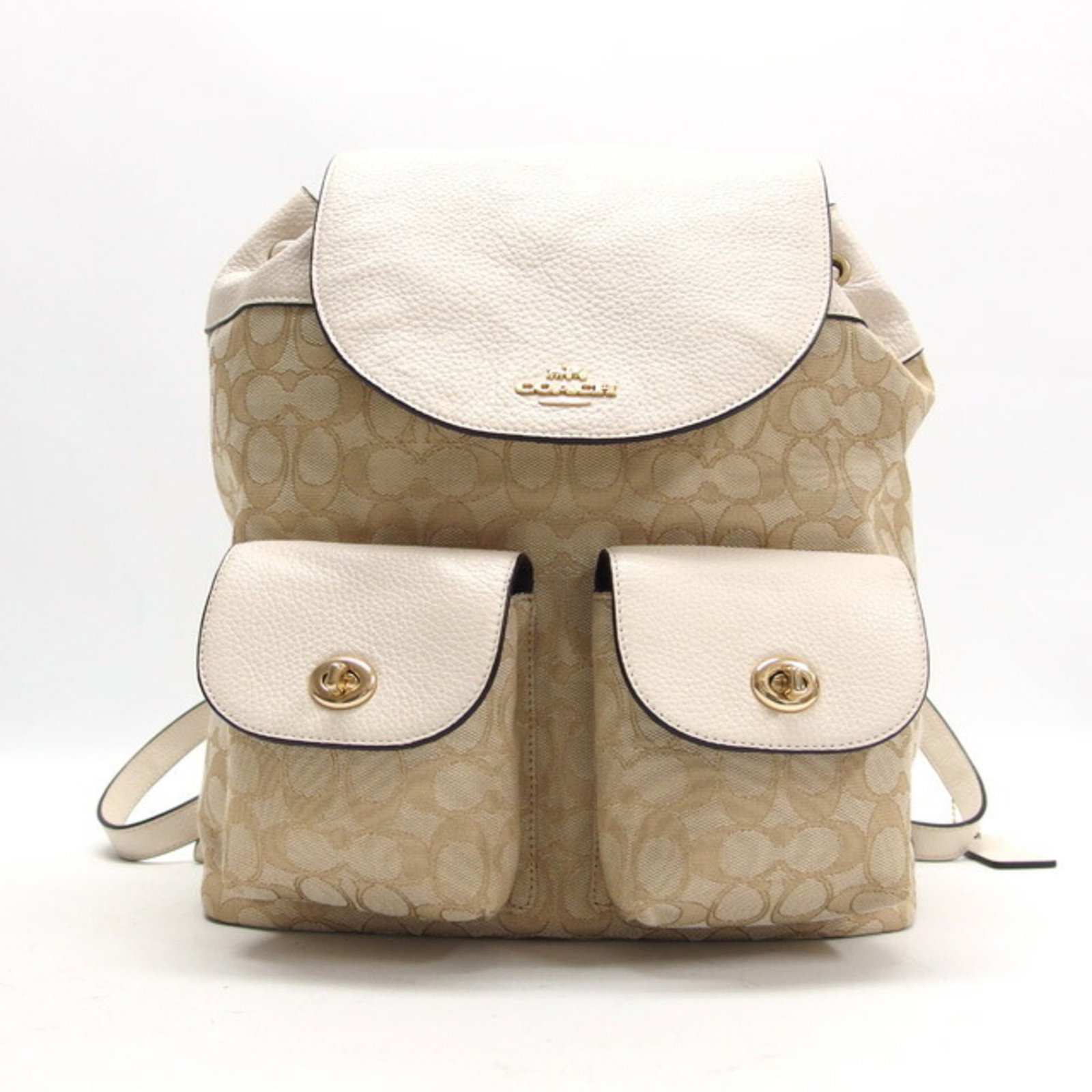 Coach Signature Backpack Beige White F30275: Coach Signature Backpack Beige White F30275 Brand: Coach Type: Backpack Material: Canvas Leather Canvas: Leather: Color: Beige Gender: Women Size (HxWxD): 33cm x 28cm x 18cm / 12.99 x 11.02 x 7.08 Con