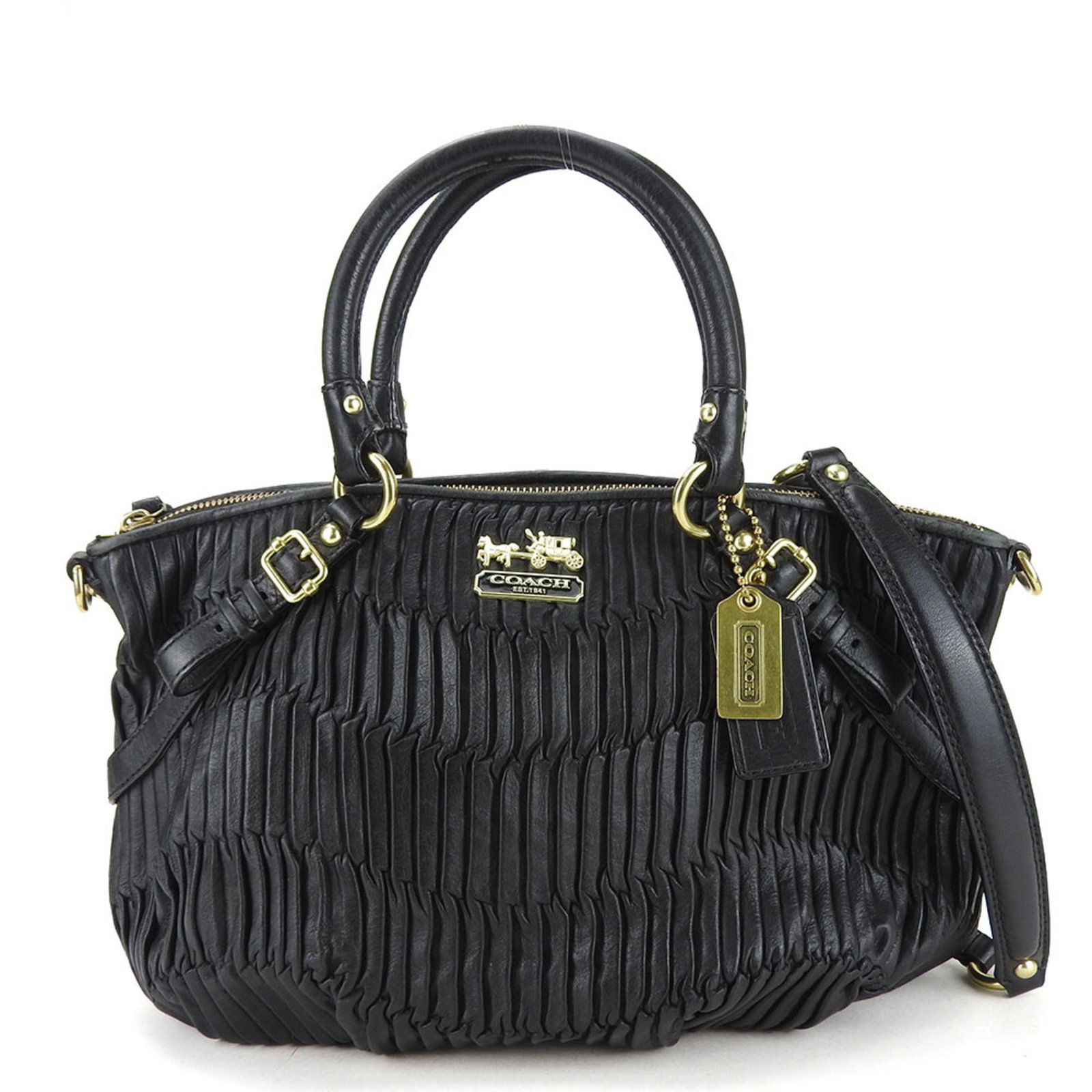 Coach handbag 15942 Madison leather black shoulder bag for women COACH: Coach handbag 15942 Madison leather black shoulder bag for women COACH Brand: Coach Line: Madison Model: 15942 Type: Handbag Material: Leather Leather: Color: Black Closure: Zipper Gender: Women Size 