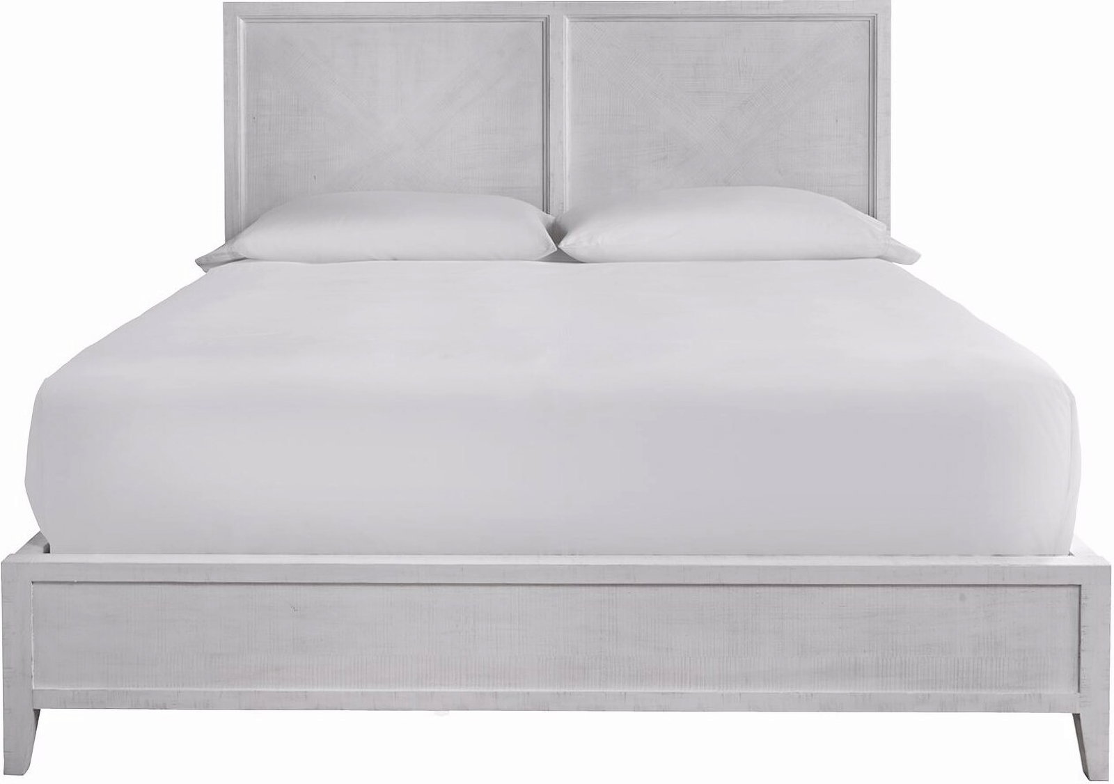 Ames Complete King Bed In Rustic Oak: Ames Complete King Bed In Rustic Oak Showcasing refined elegance in a casual silhouette, the Ames Bed offers a contemporary farmhouse aesthetic with a cool white finish and plank-style panel detailing