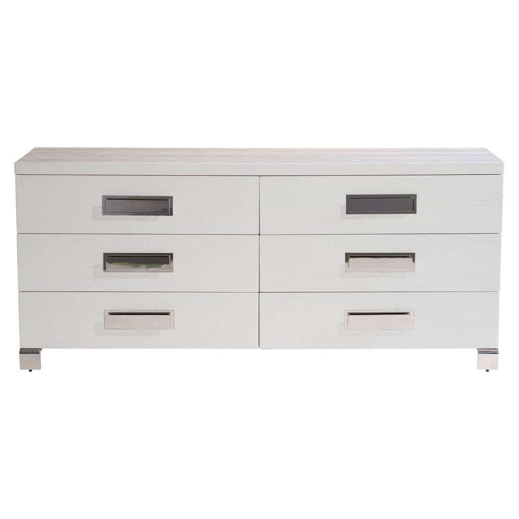 Coro Dresser: Coro Dresser The Coro dresser draws all eyes with its modern geometric design. Bold stainless steel hardware provides a dimensional look on six Azucar-finished drawer fronts. Stainless steel is also s