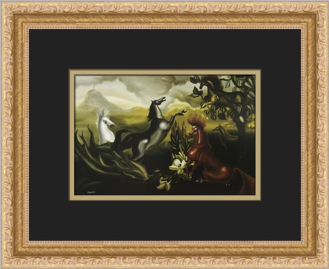 Leonora Carrington The Horses of Lord Candlestick Custom Framed Print: Leonora Carrington The Horses of Lord Candlestick Custom Framed Print This custom framed print features 'The Horses of Lord Candlestick' by artist Leonora Carrington, produced using offset lithograph