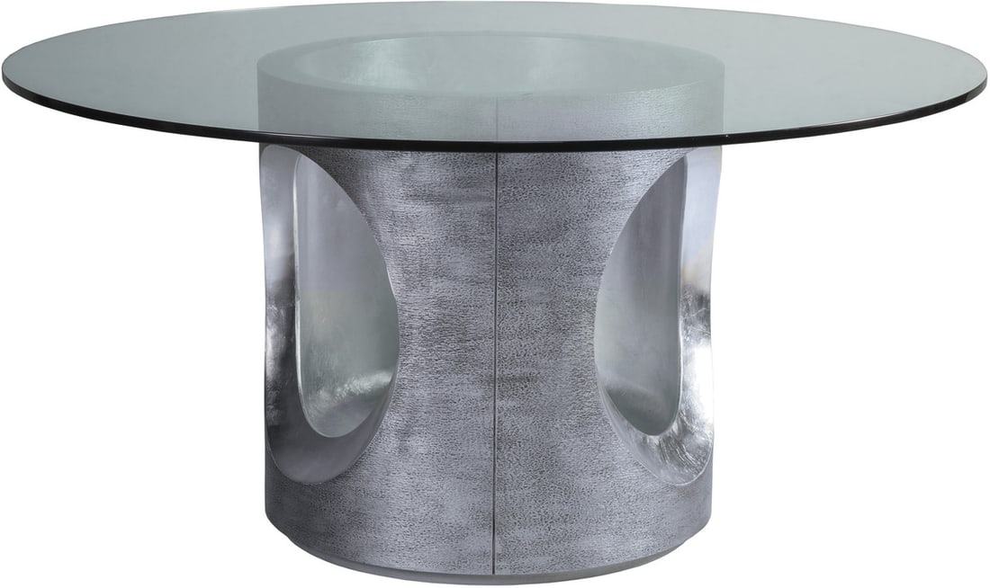 Signature Designs Circa Round Dining Table 01-: Signature Designs Circa Round Dining Table 01-Modern, Organic Casted Design In A Textured Gray Finished Exterior With Contrasting Silver Leaf Finish In The Decorative Open Area And On The Plinth Base.