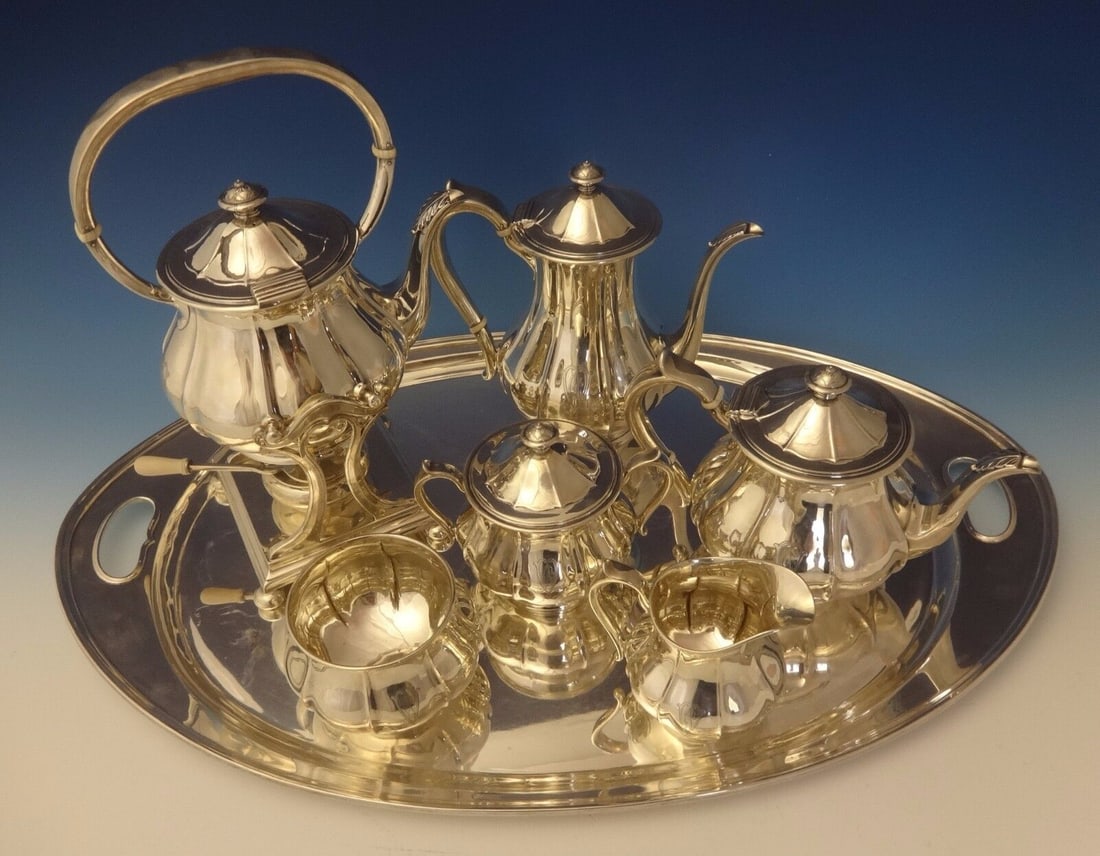 Arthur Stone Sterling Silver 7piece Tea Set With Tilting Kettle And