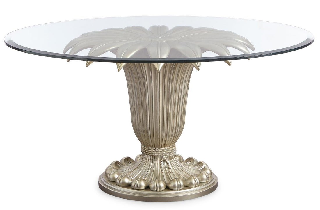 Fontainebleau Champagne Mist 60 Inch Center Dining Table: Fontainebleau Champagne Mist 60 Inch Center Dining Table Destined To Be The Center Of Attention, This Decadent Table Redefines The Meaning Of Luxury. Its Ornately Carved Base Features A Classic Leaf M