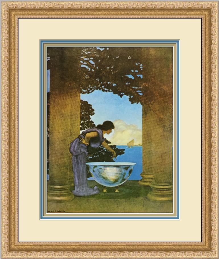 Maxfield Parrish Circe's Palace Custom Framed Lithograph Print: Maxfield Parrish Circe's Palace Custom Framed Lithograph Print This custom framed print features Maxfield Parrish's 'Circe's Palace', showcasing a portrait orientation. Created using offset lithograph