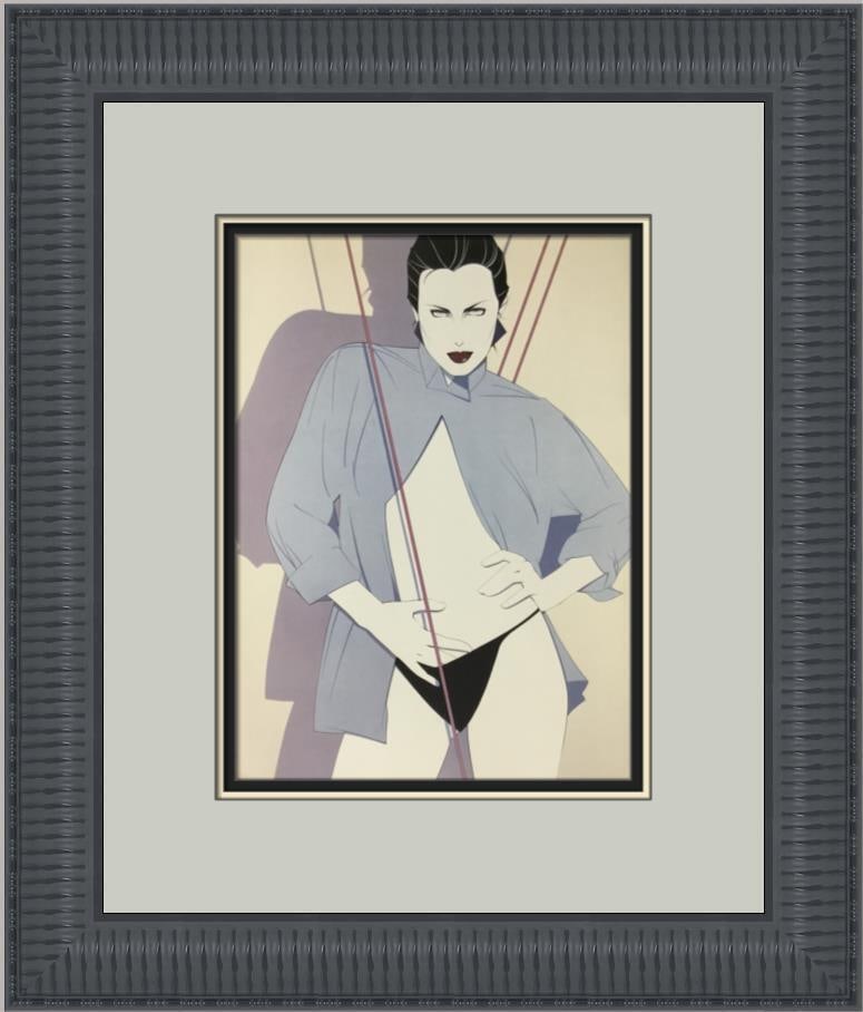Patrick Nagel Kristen Custom Framed Art Print 20x17 in: Patrick Nagel Kristen Custom Framed Art Print 20x17 in This medium-sized custom framed print, titled 'Kristen,' features the artwork of Patrick Nagel, created using offset lithography. It measures 20
