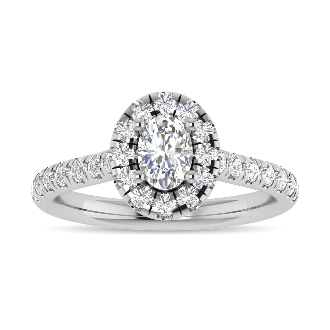 Diamond Engagement Ring 1 Ct Oval 10K White Gold: Diamond Engagement Ring 1 Ct Oval 10K White Gold This exquisite engagement ring features a stunning oval-shaped diamond set in 10K white gold. The ring is adorned with a total of 27 round and oval dia