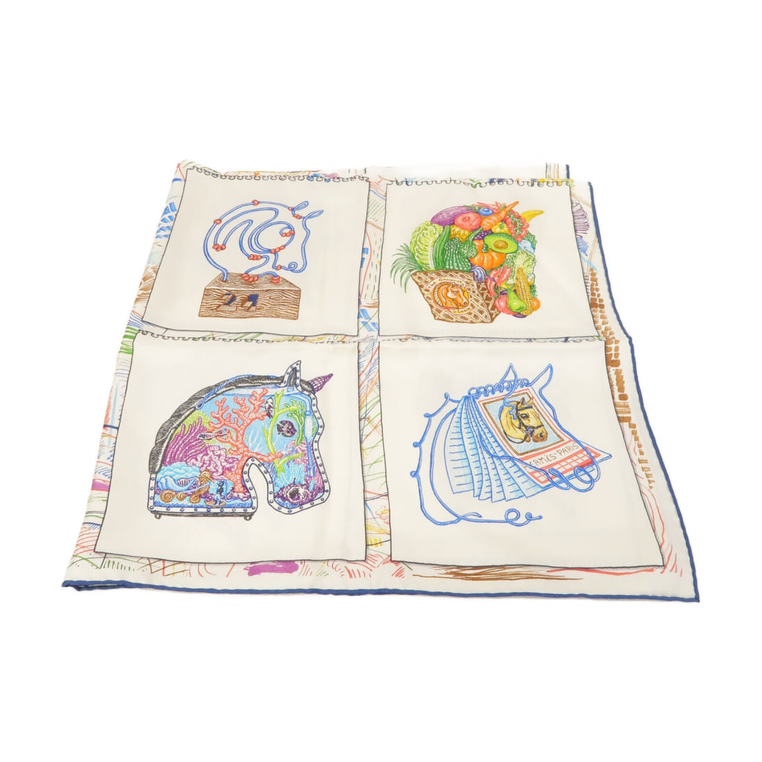 HERMES Silk Scarf 90x90cm White: HERMES Silk Scarf 90x90cm White This HERMES scarf features a luxurious silk material in a pristine white color. Measuring 90x90cm, it is styled as a regular scarf, perfect for adding elegance to any o