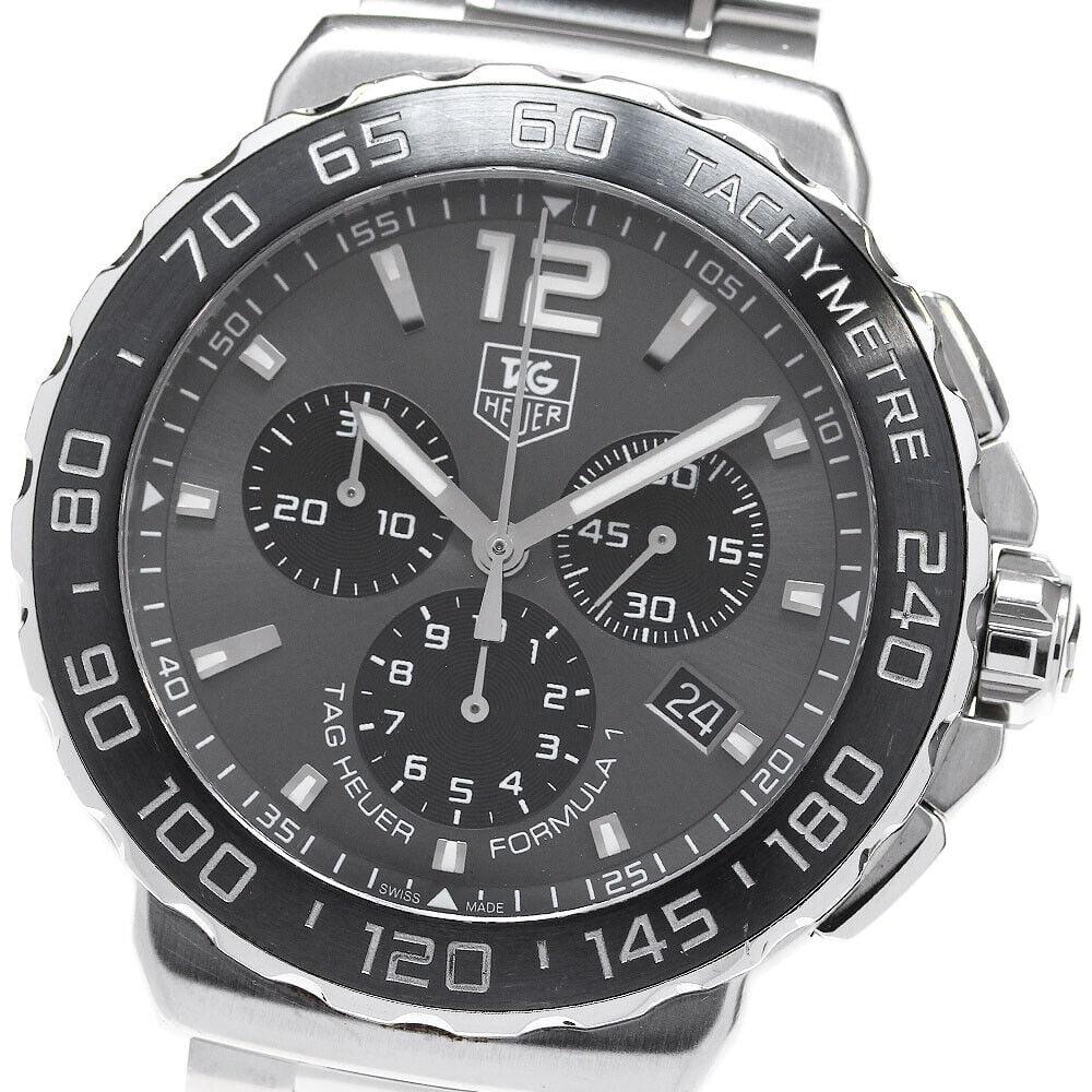 TAG HEUER Formula 1 Chronograph Date Quartz Mens Watch CAU1115: TAG HEUER Formula 1 Chronograph Date Quartz Mens Watch CAU1115 Men's TAG HEUER Formula 1 Chronograph Date Quartz watch featuring a stainless steel case and bracelet. The watch has a gray/black dial wi