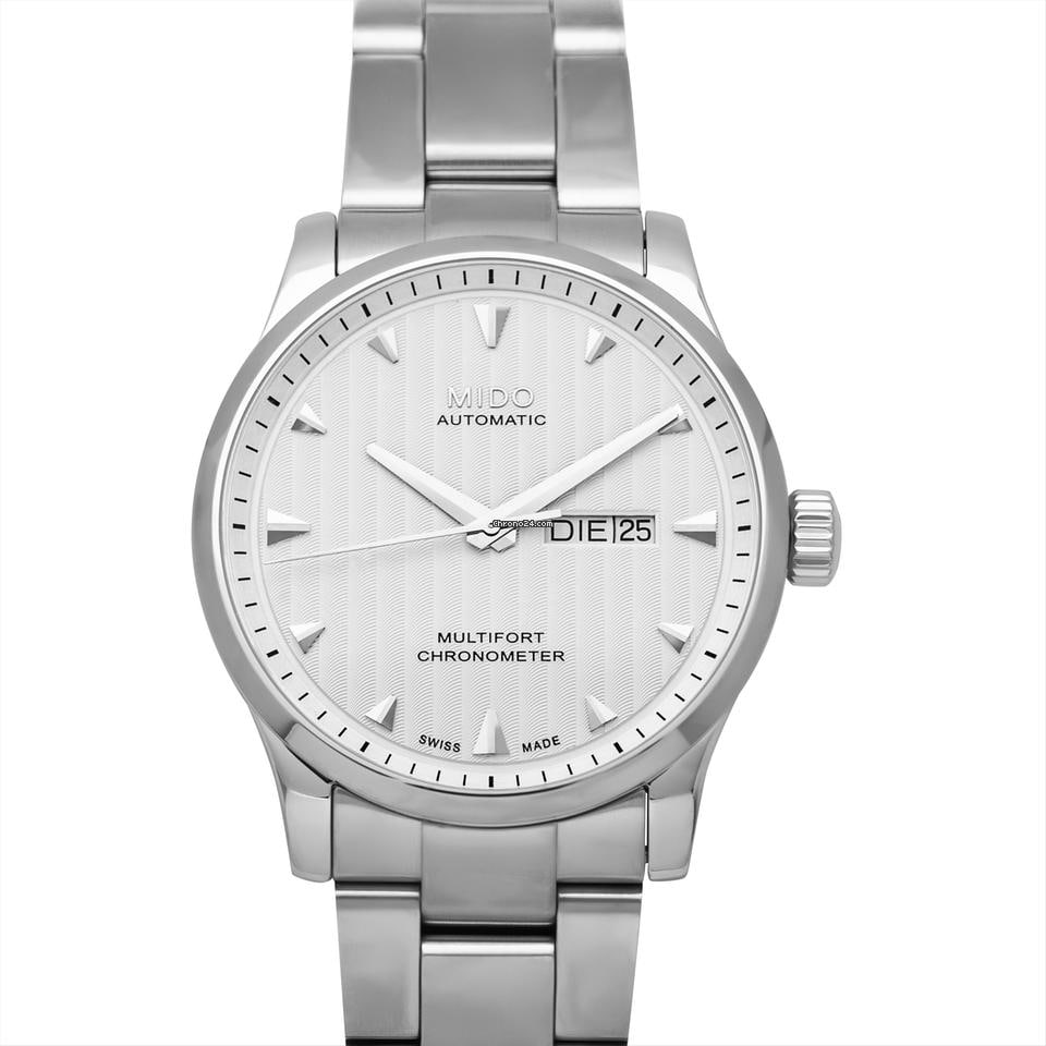 Mido Multifort Automatic Men's Watch Silver Dial Stainless Steel 42mm: Mido Multifort Automatic Men's Watch Silver Dial Stainless Steel 42mm Mido Multifort Automatic Men's Watch features a silver dial and stainless steel case and bracelet. The case diameter is 42 mm. Des