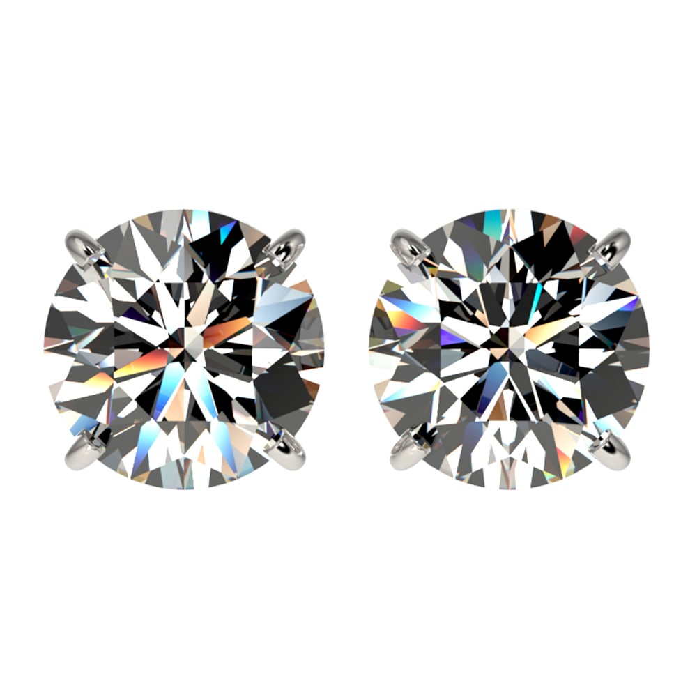Certified Diamond Stud Earrings 2.57 Carat in 10k White Gold: Certified Diamond Stud Earrings 2.57 Carat in 10k White Gold Elevate your elegance with these certified quality diamond stud earrings featuring a total gem weight of 2.57 carats, set in solid 10k whit