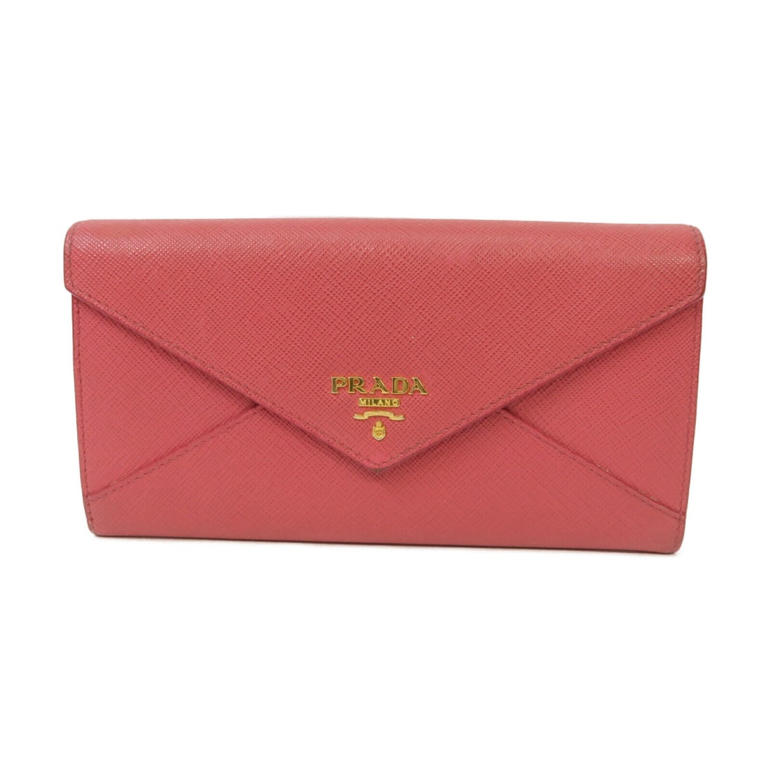 PRADA GHW Bifold Long Wallet 1MH037 Pink Calfskin Leather: PRADA GHW Bifold Long Wallet 1MH037 Pink Calfskin Leather This PRADA bifold long wallet features a stylish design in pink Safiano leather. It showcases a regular size, perfect for everyday use. The wa