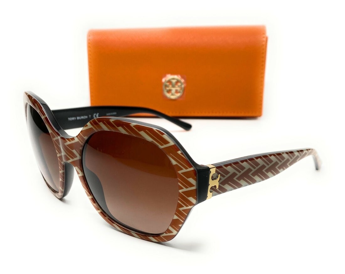 Tory Burch Orange Round Sunglasses 57mm Gradient Lens: Tory Burch Orange Round Sunglasses 57mm Gradient Lens Stylish Tory Burch round sunglasses featuring a vibrant orange frame and gradient brown lenses. Crafted from lightweight acetate, these sunglasses