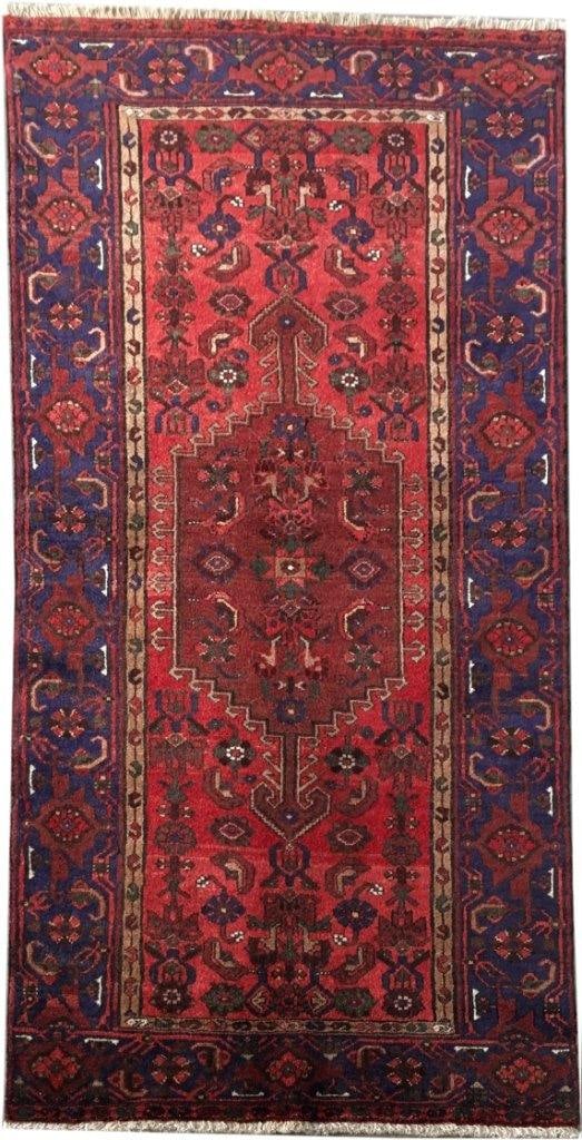 4x7 Handmade Red Persian Zanjan Rug from Iran: 4x7 Handmade Red Persian Zanjan Rug from Iran This exquisite 4 x 7 Red Persian Zanjan Rug is a stunning addition to any home decor. Handcrafted in Iran, this rug features a beautiful dark indigo and r