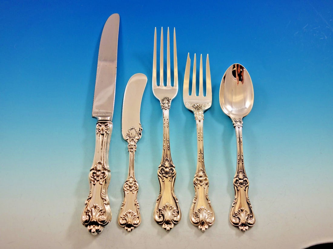 Frank Smith Federal Cotillion Sterling Silver Flatware Set 61 pcs for 12: Frank Smith Federal Cotillion Sterling Silver Flatware Set 61 pcs for 12 This stunning Frank Smith Federal Cotillion Sterling Silver Flatware Set is designed for 12 and comprises 61 pieces. Richly orn