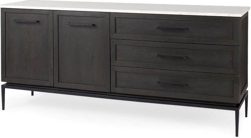 Divina Black-Brown Wood With White Marble Top And Black Metal Base Sideboard: Divina Black-Brown Wood With White Marble Top And Black Metal Base Sideboard A truly exceptional, contemporary piece, the Divina Sideboard speaks volumes about its quality craftsmanship and excellent
