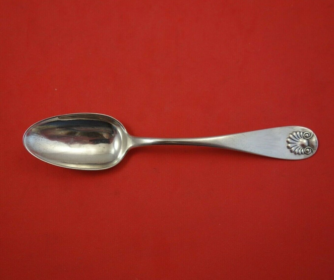 Shell Sterling Silver Teaspoon by Frank Smith 6in Flatware: Shell Sterling Silver Teaspoon by Frank Smith 6in Flatware This un-used 6-inch sterling silver teaspoon features the elegant Shell pattern by renowned maker Frank Smith. Crafted between 1850 and 1899,