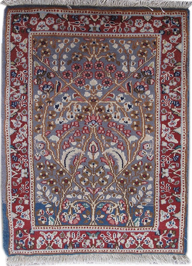 Handmade Persian Kerman Rug 2ft x 3ft Tan Brown Berry Red: Handmade Persian Kerman Rug 2ft x 3ft Tan Brown Berry Red This exquisite handmade Persian Kerman rug features a beautiful tan brown and berry red color palette. Measuring 2 feet by 3 feet (24 inches b