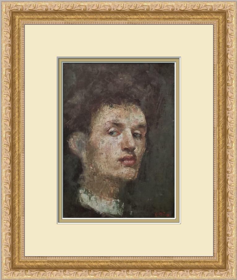 Edvard Munch Self-Portrait Framed Print 11.5x13.5in Gold Ornate: Edvard Munch Self-Portrait Framed Print 11.5x13.5in Gold Ornate This custom framed print features Edvard Munch's Self-Portrait, created using offset lithograph production technique. The portrait-orien
