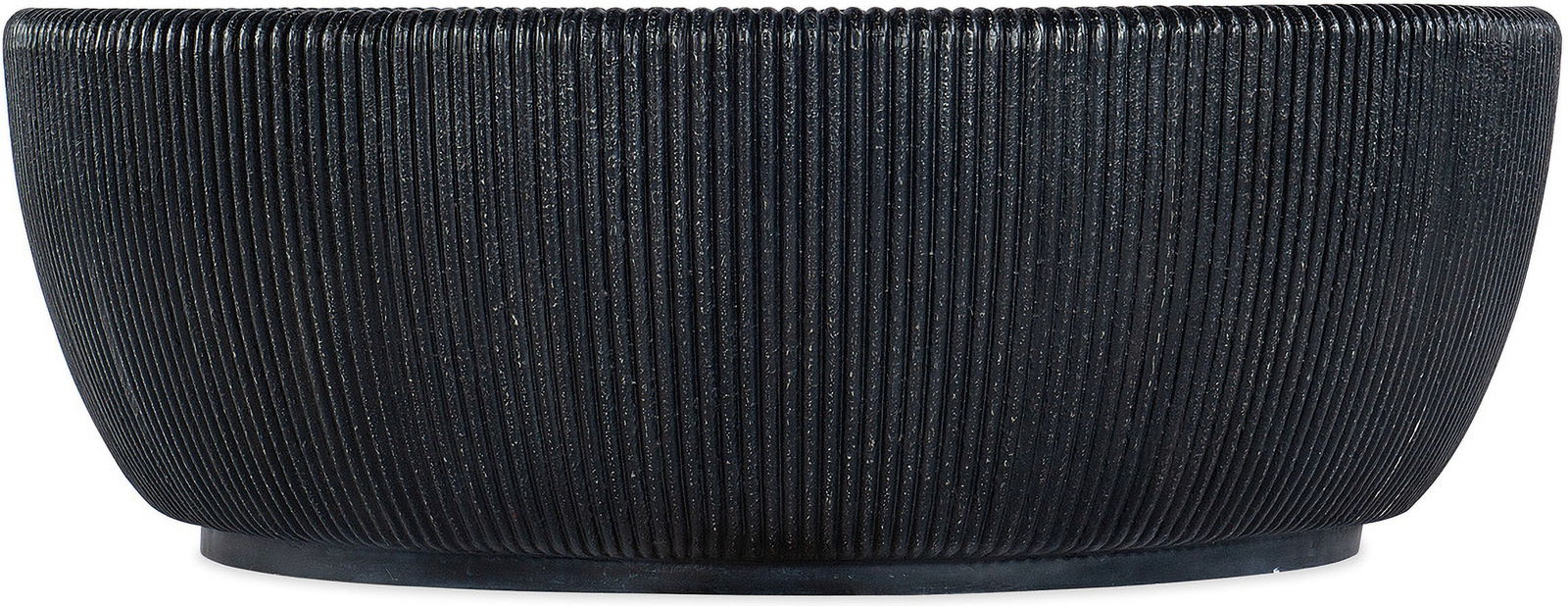 Melange Baleen Round Cocktail Table In Black: Melange Baleen Round Cocktail Table In Black Minimalist, bold and modern, the Baleen Cocktail Table features a black-and-white color palette on a round bowl shape with a ribbed exterior and white pain