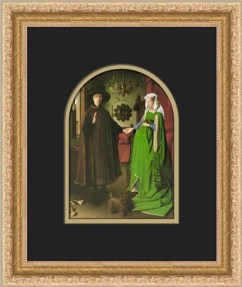 Jan Van Eyck The Arnolfini Marriage Custom Framed Print: Jan Van Eyck The Arnolfini Marriage Custom Framed Print This custom framed print features Jan Van Eyck's renowned painting "The Arnolfini Marriage." The print is created using offset lithograph techni