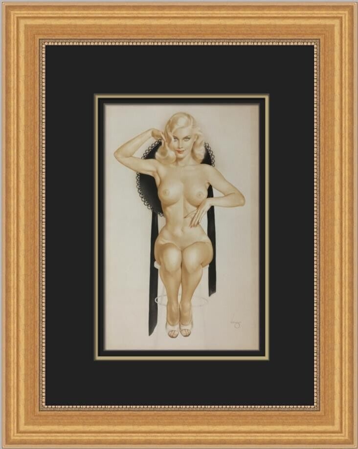 Alberto Vargas Ivory and Black Print Framed Art 2006: Alberto Vargas Ivory and Black Print Framed Art 2006 This custom framed print titled 'Ivory and Black' by artist Alberto Vargas showcases a portrait of a nude female model. Produced in 2006, this medi