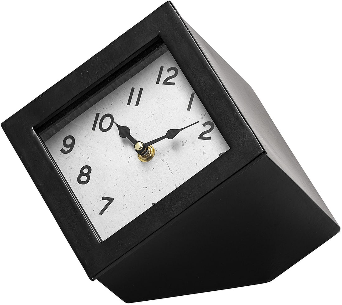 Ralph II Metal Cube Table Clock In Black: Ralph II Metal Cube Table Clock In Black Crafted from metal, the Ralph II is a quirky, cube-shaped table clock that flaunts a white-toned face with clean numerical markings that make it easy to tell t