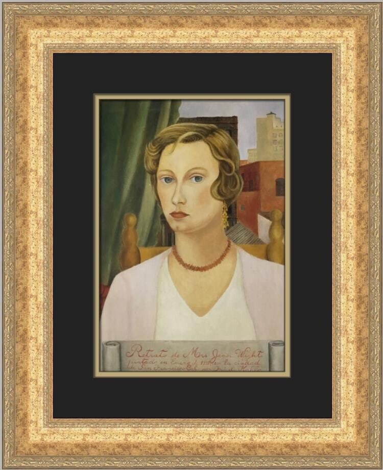 Frida Kahlo Portrait of Mrs Jean Wright Print, Custom Framed, 1998, 17x19in: Frida Kahlo Portrait of Mrs Jean Wright Print, Custom Framed, 1998, 17x19in This custom framed print features the artwork 'Portrait of Mrs Jean Wright' by Frida Kahlo. The print is an offset lithograp