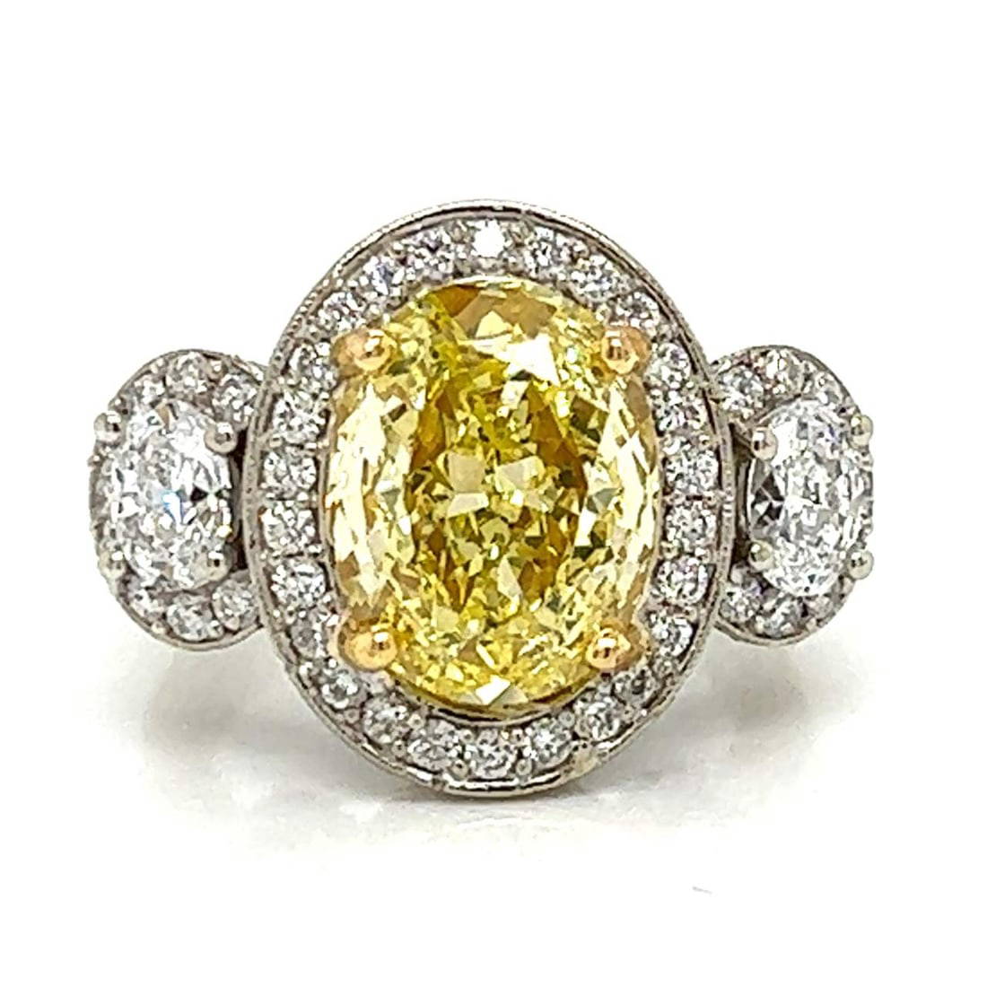 Platinum & 18k Gia Certified 3.90 Ct. Fancy Yellow Diamond Ring Auction
