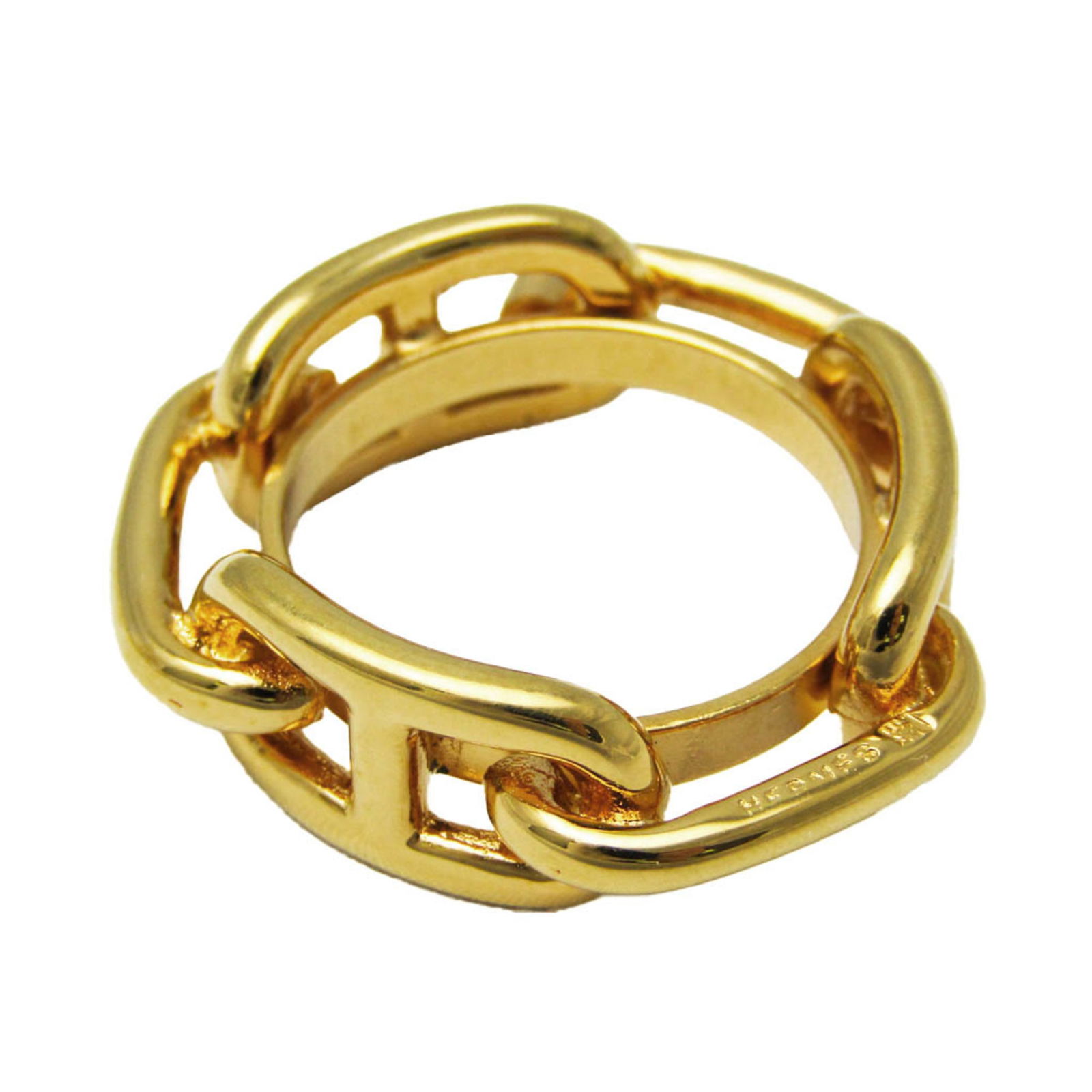 Hermes Gold Metal Scarf Ring Lugate Shane Dunkle for Women: Hermes Gold Metal Scarf Ring Lugate Shane Dunkle for Women This luxurious scarf ring by Hermes is crafted from metal in an elegant gold color. Designed for women, it features a model known as Lugate S