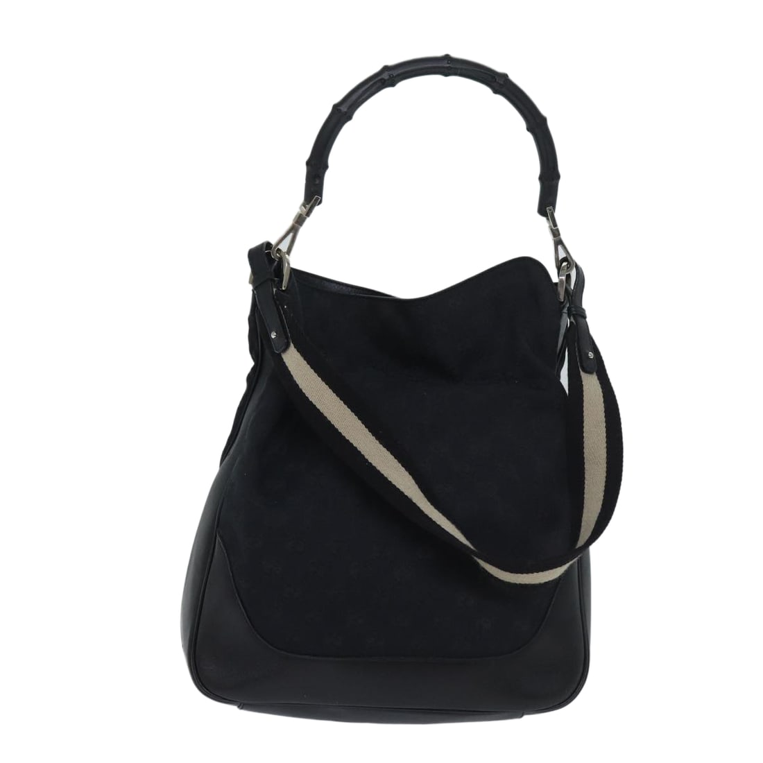 Gucci Bamboo: Gucci Bamboo Brand: Gucci Model: Bamboo Gender: F Color: Black Material: Canvas Dimensions: W28cm x H32cm x D8cm / Shoulder Drop:28cm Comments: Introducing Gucci's chic shoulder bag featuring the icon