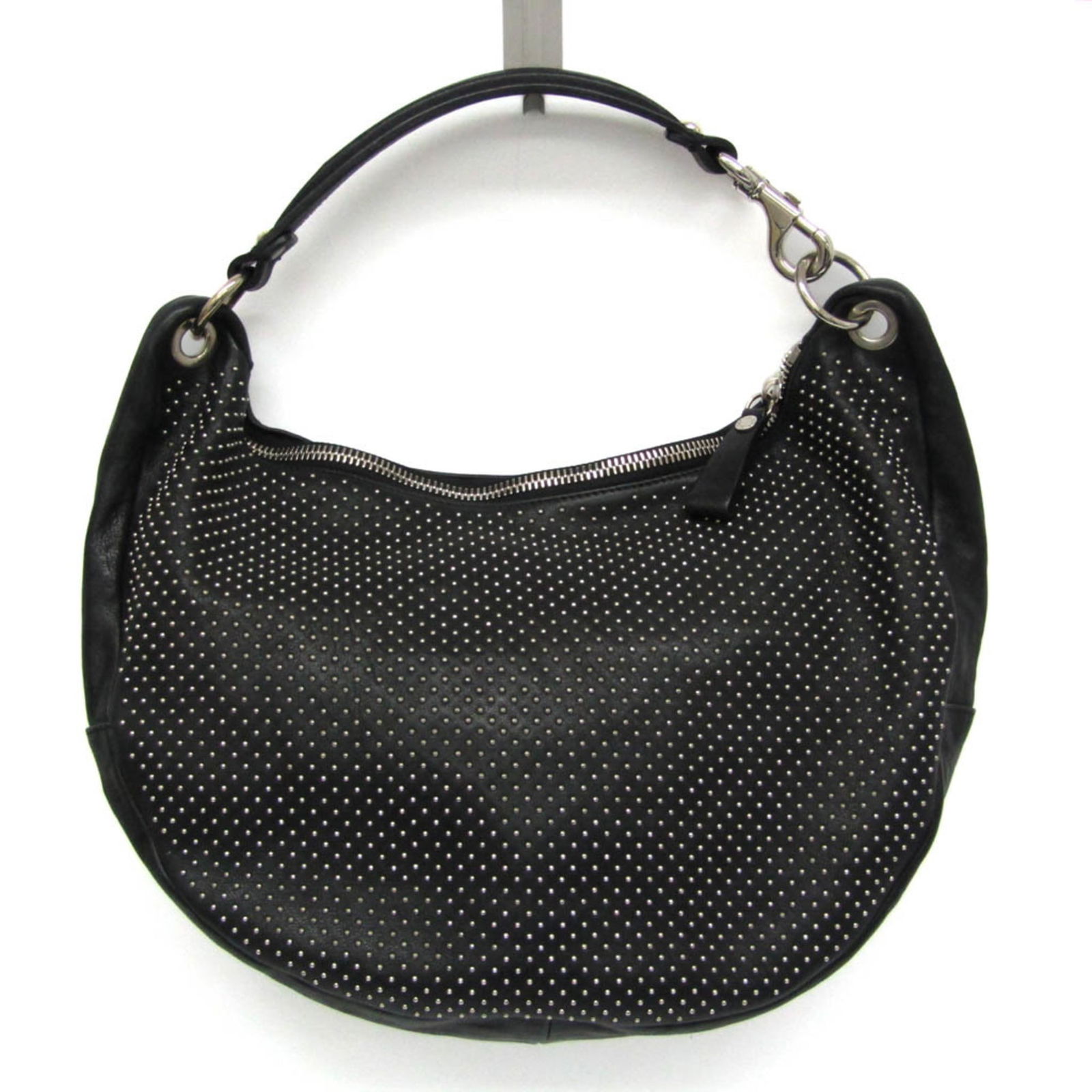 Jimmy Choo Black Leather Studded Shoulder Bag for Women: Jimmy Choo Black Leather Studded Shoulder Bag for Women This stylish shoulder bag from Jimmy Choo is crafted in Italy from high-quality leather, featuring a chic studded pattern. Designed for women, i