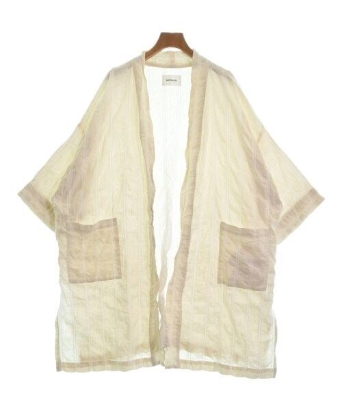 Lightweight Off-white Stripe Pattern Coat for Women Size F: Lightweight Off-white Stripe Pattern Coat for Women Size F This lightweight off-white coat features a striking stripe pattern and an open-front design, perfect for layering. It includes two front pock