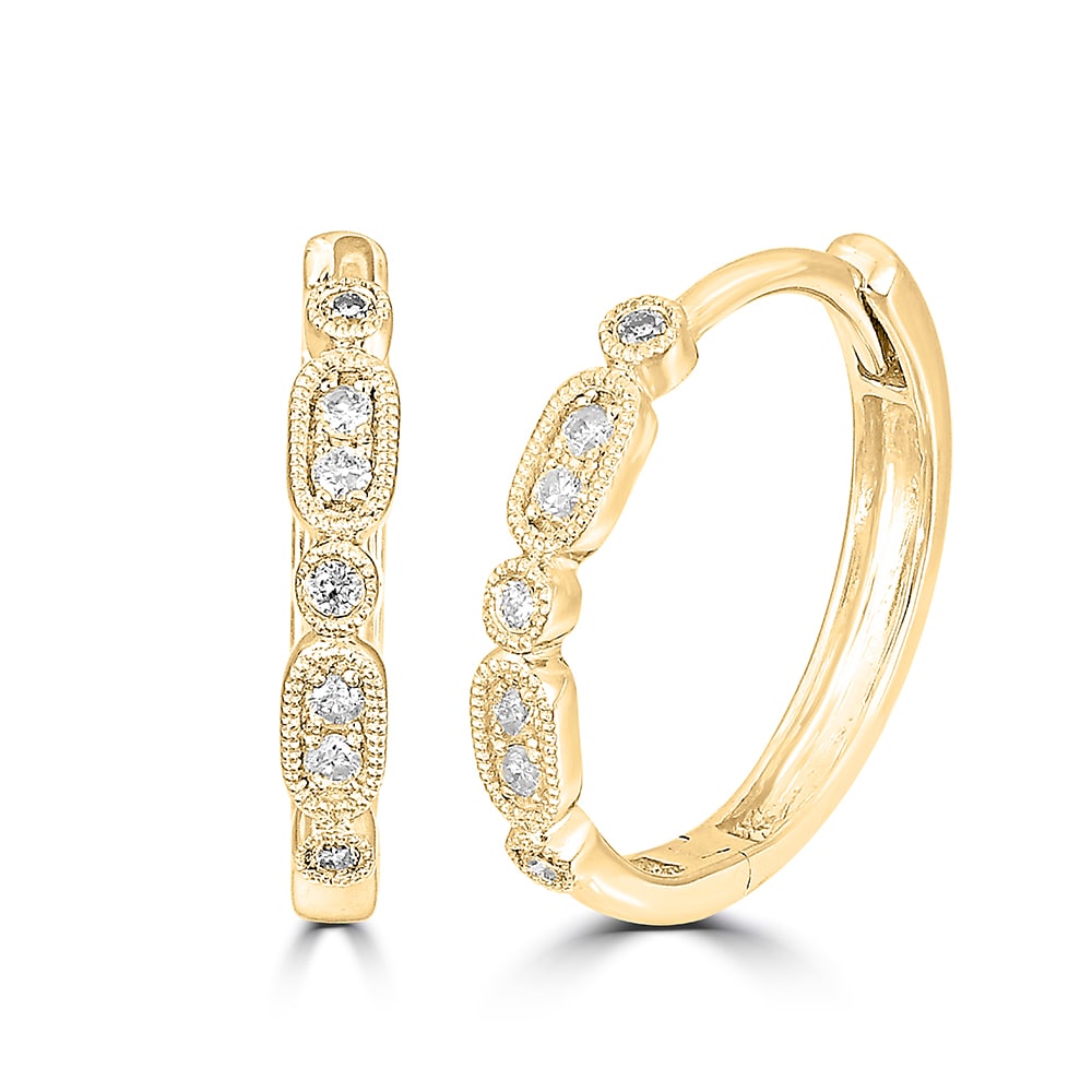 14K Yellow Gold Stackable Hoop Earrings with 1/10 Ct Diamond: 14K Yellow Gold 1/10 Ct.Tw. Diamond Stackable Hoop Earrings This Versatile Stackable Hoop Earrings Creates A Powerful Look, Crafted In 14K Yellow Gold And Feature 1/10 Ctw Sparkling Diamonds Wit