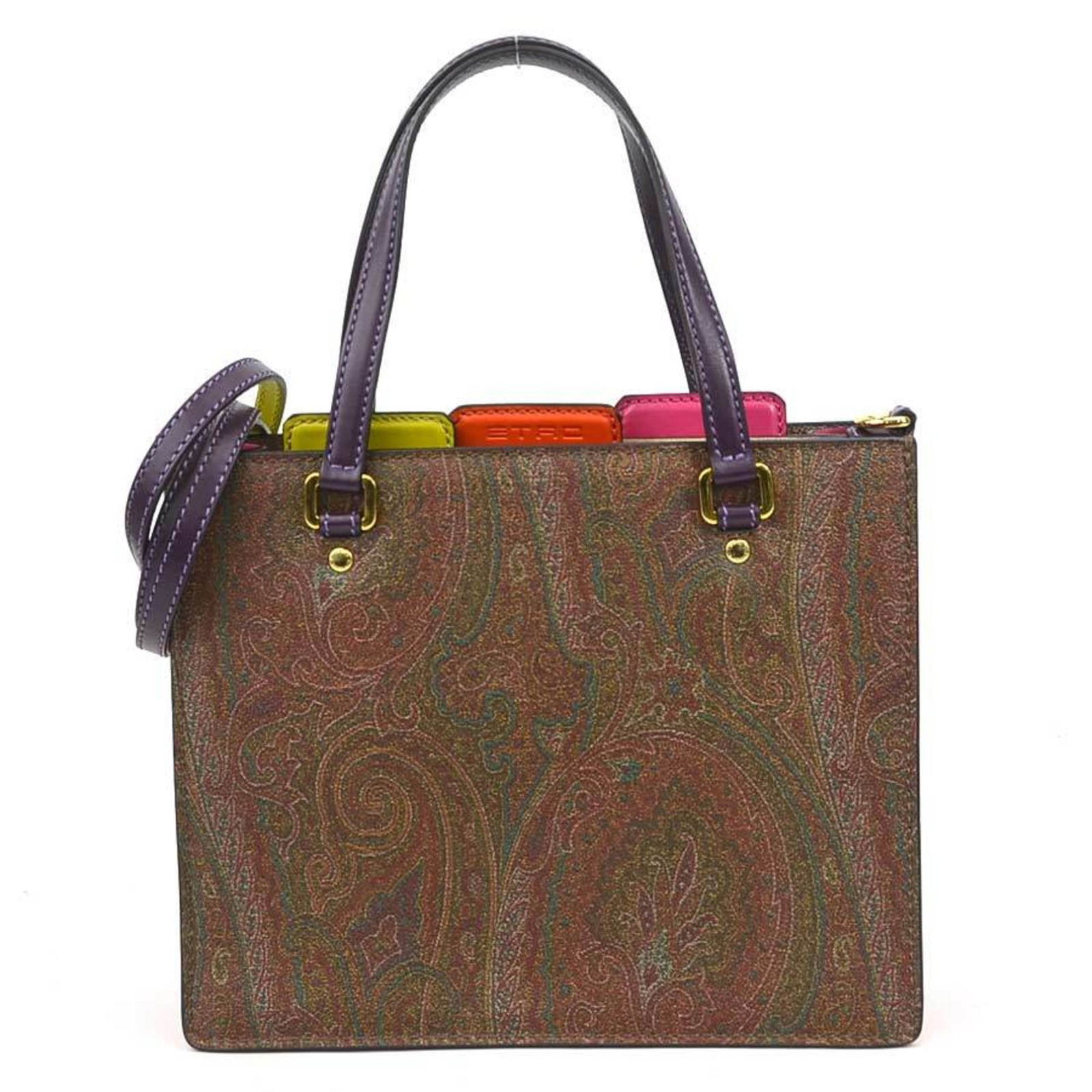 ETRO Multicolor Paisley Handbag Shoulder Bag PVC Leather Gold Hardware: ETRO Multicolor Paisley Handbag Shoulder Bag PVC Leather Gold Hardware This ETRO handbag features a vibrant multicolor paisley design, crafted from PVC leather, and is perfect for women. Made in Italy