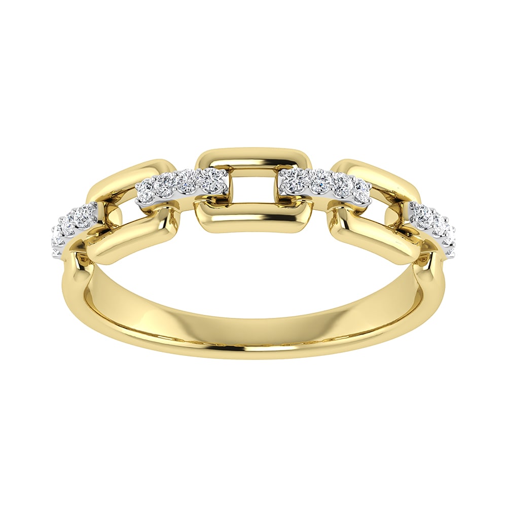 10K Yellow Gold Diamond Cuban Link Fashion Ring: 10K Yellow Gold 1/8 Ct.Tw. Diamond Cuban Link Fashion Ring Metal: 10k Yellow Gold Sizes Avilable: 4,5,6,7,8,9 Stone Count: 16.0 Stone Shape: Round Stone Type: Diamond Stone Color: G-h Stone Clarity: I