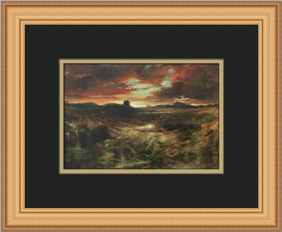 Thomas Moran Childe Roland to the Dark Tower Came Custom Framed Print 14x12 inches: Thomas Moran Childe Roland to the Dark Tower Came Custom Framed Print 14x12 inches This beautiful custom framed print titled 'Childe Roland to the Dark Tower Came' by artist Thomas Moran features a la