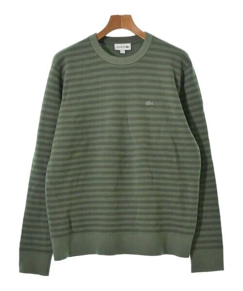 LACOSTE Men's Knit Sweater Green Striped Pullover Size 5 XL: LACOSTE Men's Knit Sweater Green Striped Pullover Size 5 XL This LACOSTE knit pullover sweater features a stylish green color with a border design. It is categorized as size 5, approximately equivalen