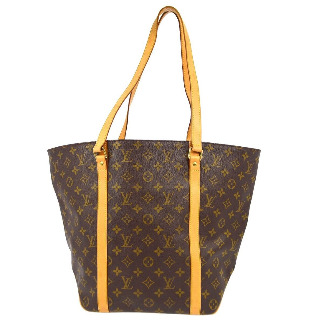 Louis Vuitton Monogram Tote Bag Large M51108 with Beige Double Handles: Louis Vuitton Monogram Tote Bag Large M51108 with Beige Double Handles Featuring a classic Monogram pattern, this vintage Louis Vuitton tote bag is designed for casual occasions. With a spacious inter