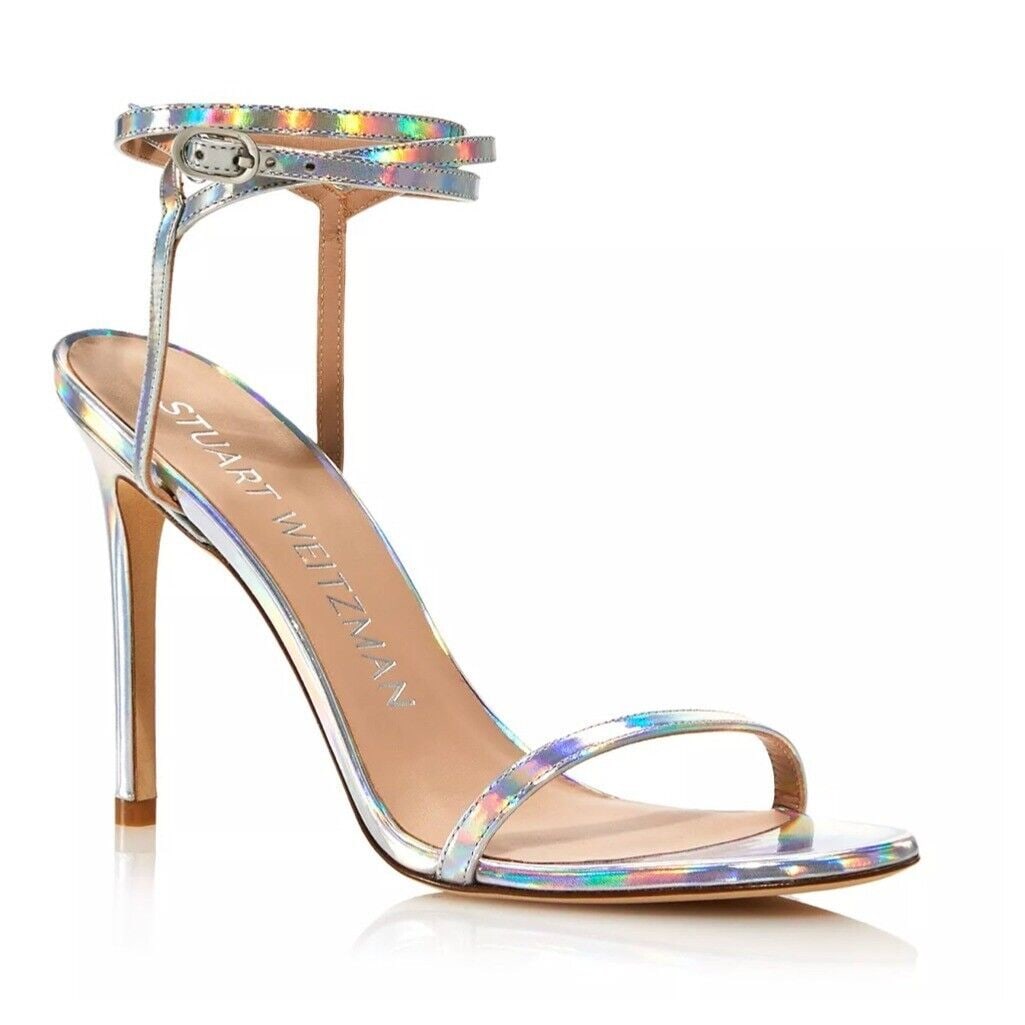 Stuart Weitzman Women's Silver Barelynude 100 High Heel Sandals Size 6: Stuart Weitzman Women's Silver Barelynude 100 High Heel Sandals Size 6 Elevate your style with these stunning Stuart Weitzman Barelynude 100 high heel wrap sandals in silver. Featuring a solid pattern