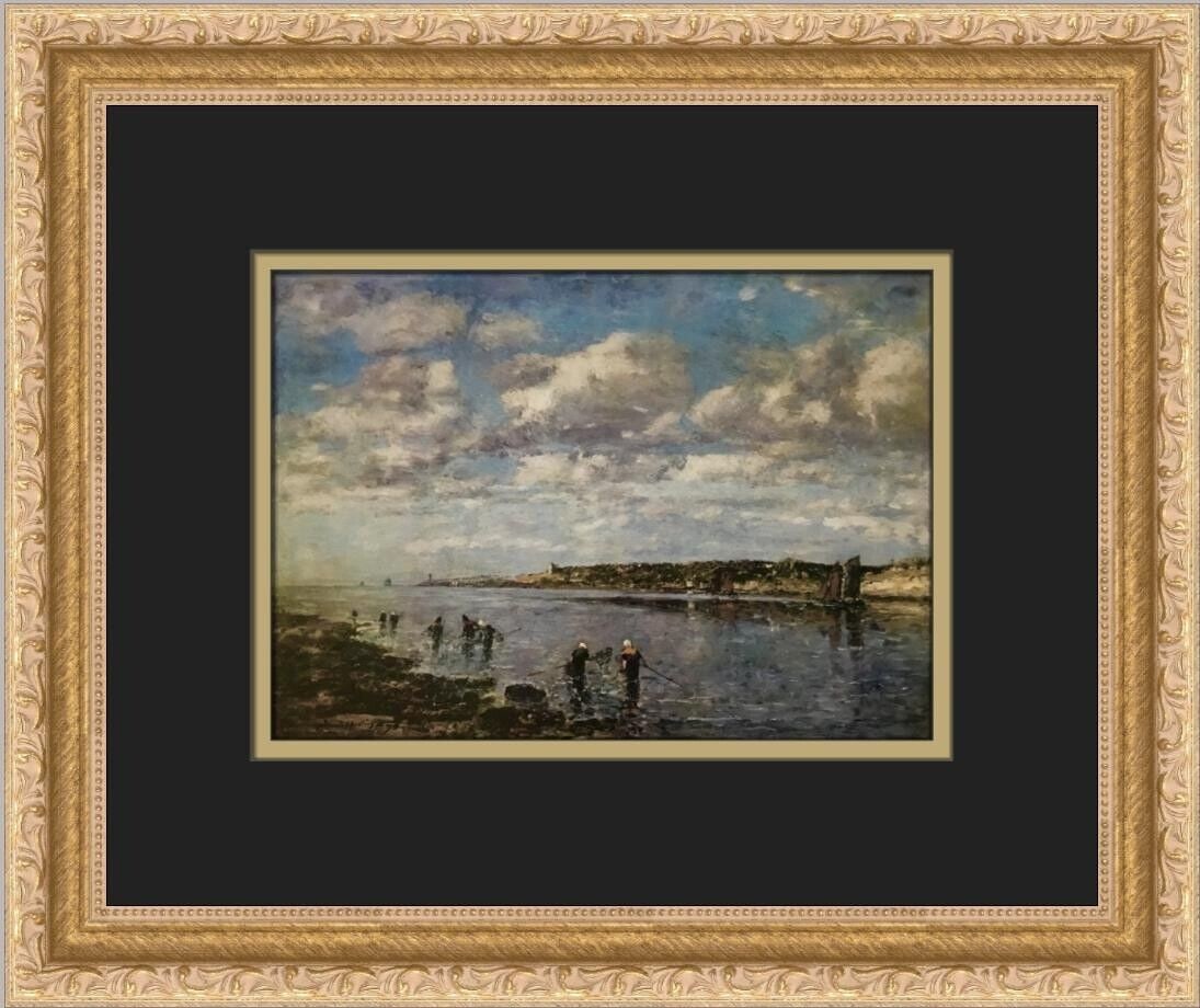 Eugene Boudin Shrimp Fisherman in Kerbo Custom Framed Print 14x12 inches: Eugene Boudin Shrimp Fisherman in Kerbo Custom Framed Print 14x12 inches This custom framed print titled 'Shrimp Fisherman in Kerbo' by artist Eugene Boudin features a medium size of 14 inches in widt