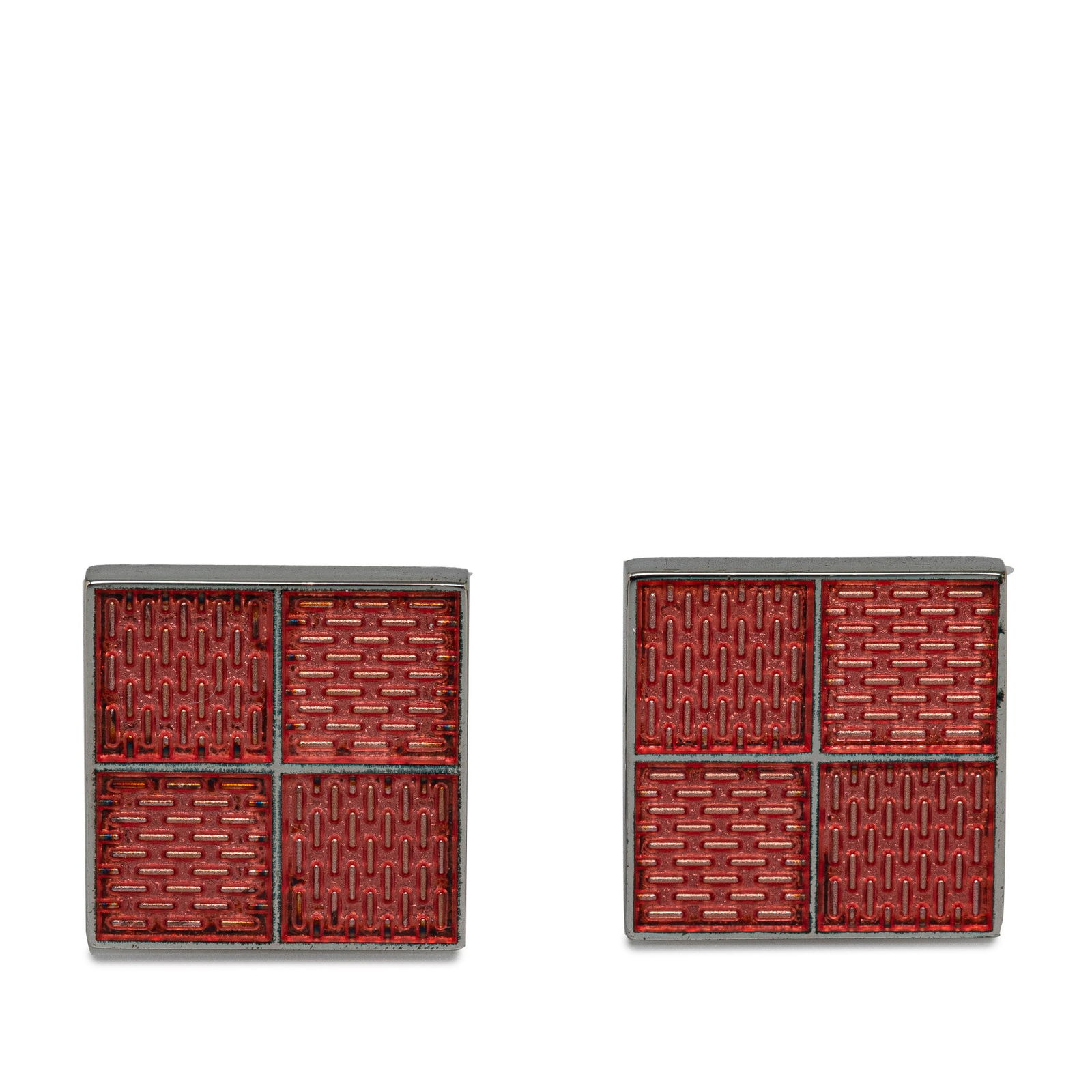 Louis Vuitton Damier Pink Cufflinks from Italy: Louis Vuitton Damier Pink Cufflinks from Italy These Louis Vuitton Damier cufflinks feature an engraved design in metal hardware. The cufflinks come in a distinctive pink color and are crafted from me